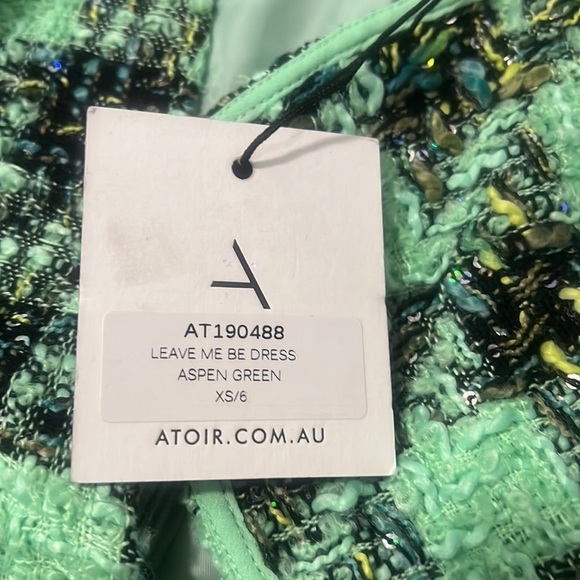 Atoir “Leave Me Be” Aspen Green Dress | Plaid Tweed Mini Dress, Size XS/6 - Picture 6 of 7